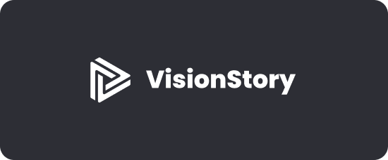 White VisionStory full logo on a dark background