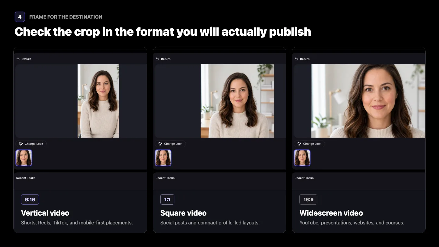 The same VisionStory avatar shown in 9:16, 1:1, and 16:9 aspect ratios